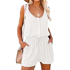 Amazon.com: Mafulus Womens Summer Scoop Neck Button Down Sleeveless Jumpsuit Rompers Adjustable W... | Amazon (US)