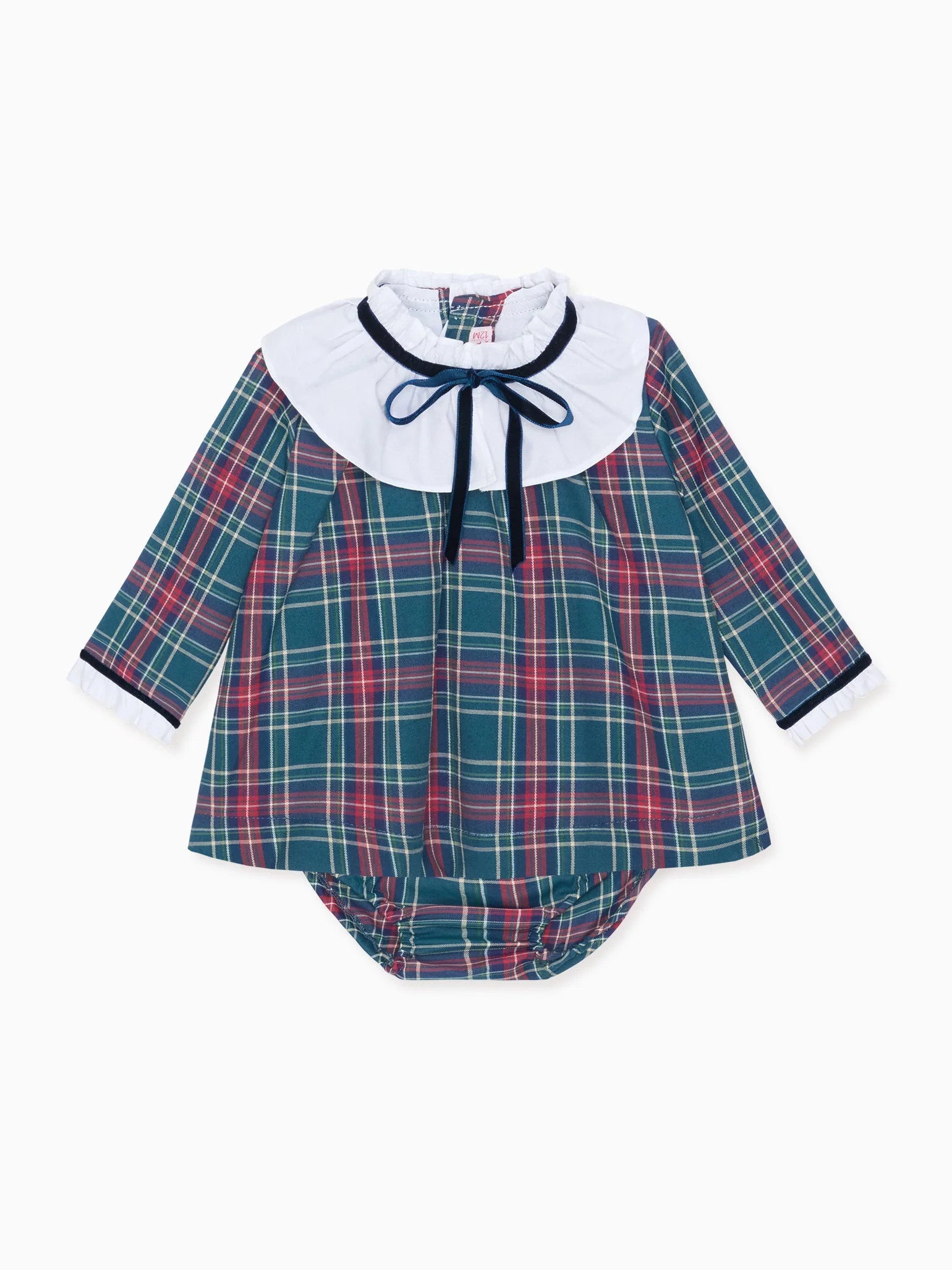 Green Tartan Flora Baby Girl Set | La Coqueta (US)