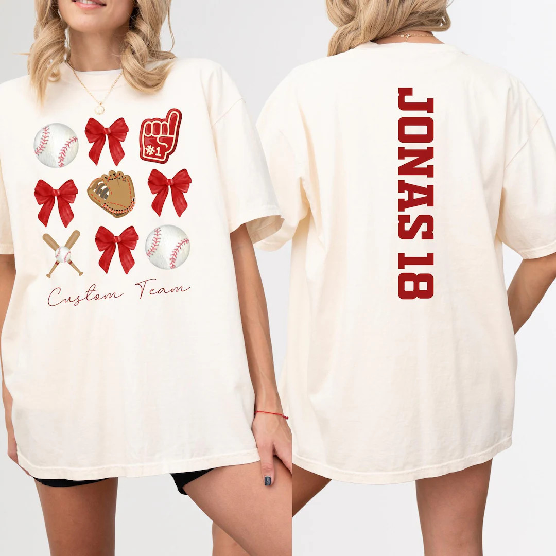 Comfort Colors® Custom Coquette Baseball Shirt, Name and Number Baseball Tee, Coquette Bow Baseb... | Etsy (US)