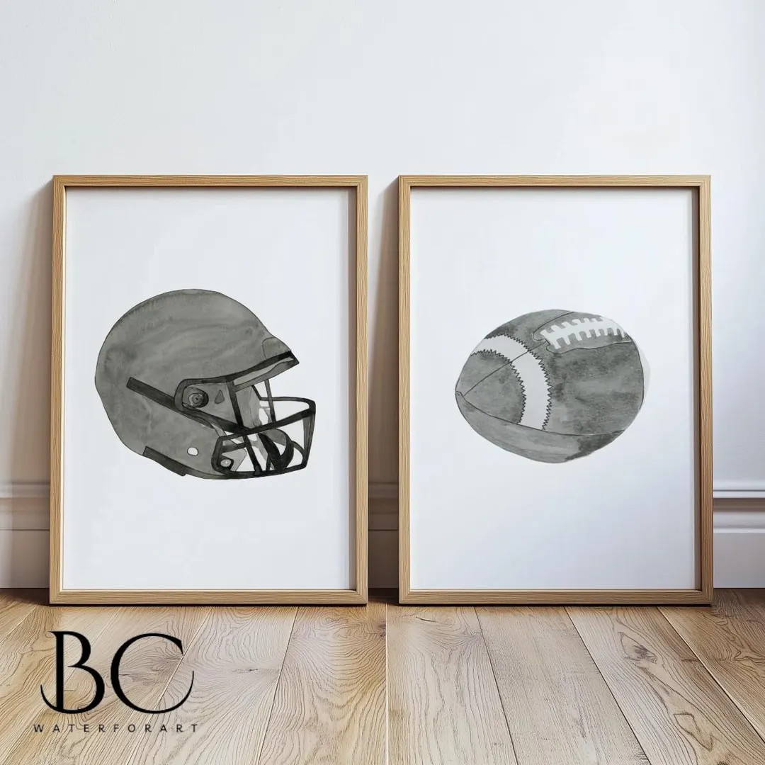 Watercolor Football print set, Football posters, Sport art prints, Football helmet and ball, Foot... | Etsy (US)
