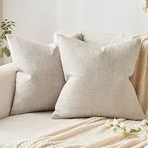 MIULEE Pack of 2 Decorative Throw Pillow Covers Farmhouse Linen Burlap Square Solid Throw Cushion... | Amazon (US)