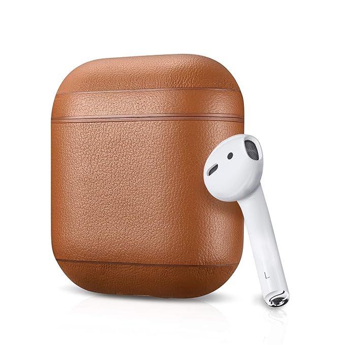 Leather Case Apple AirPods, Classic Series - Air Vinyl Design, Protective Case Cover (Saddle Brown) | Amazon (US)