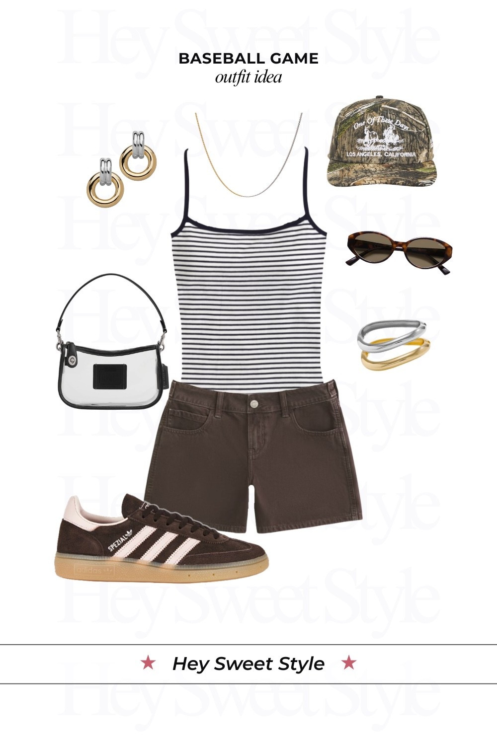 Navy striped cami + brown shorts | 12 Baseball Game Outfit Ideas ⚾ 