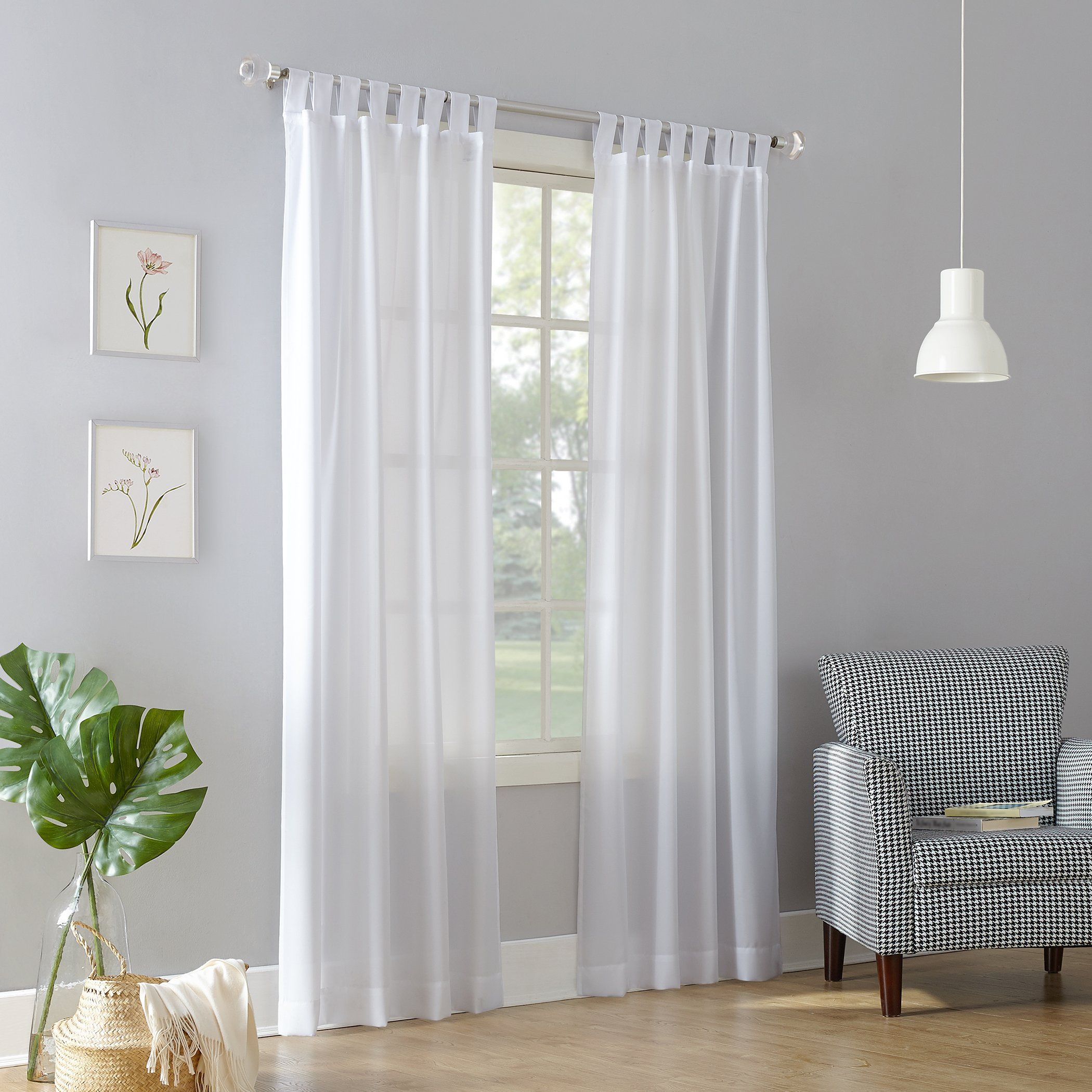 No. 918 Trevor Heathered Texture Semi-Sheer Tab Top Curtain Single Panel, 40" x 84", White | Amazon (US)