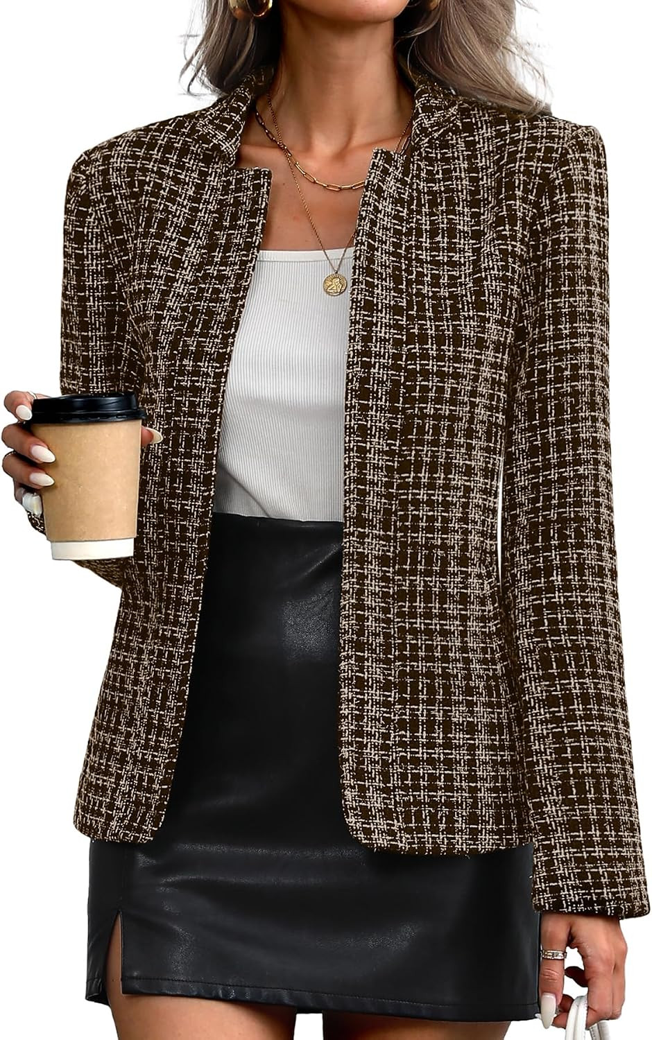 ELLEVEN Womens' Tweed Open Front Blazer | Amazon (US)