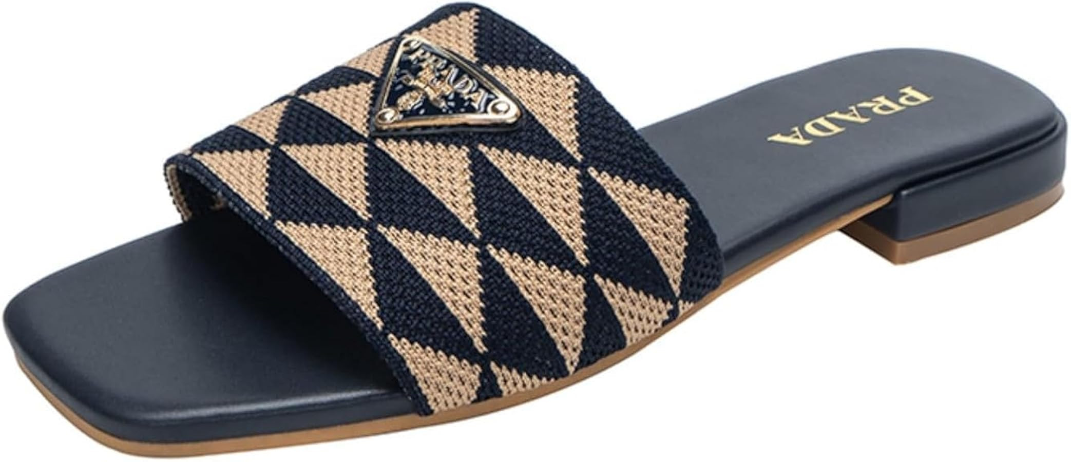 Women's Embroidered Slides Square Open Toe Sandals Casual Beach Flats Sandals Summer Slippers | Amazon (US)