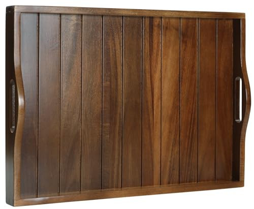 Large Acacia Wooden Serving Tray with Handles 20 x 14 inch Decorative Coffee Table Ottoman Tray for Living Room Extra Large for Kitchen Dinner Food Bar Breakfast in Bed (Color Brown) | Amazon (US)