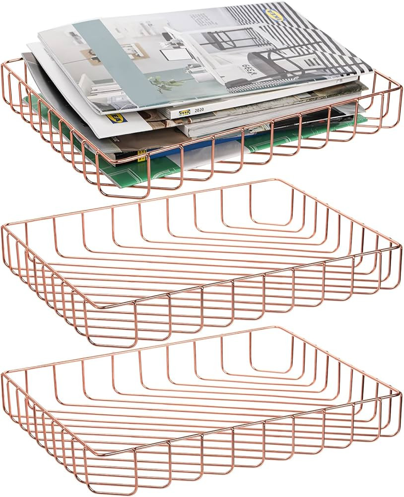 Okllen 3 Pack Wire File Tray, Rose Gold Paper Tray Desk Letter Tray, Office Large Documents Tray ... | Amazon (US)