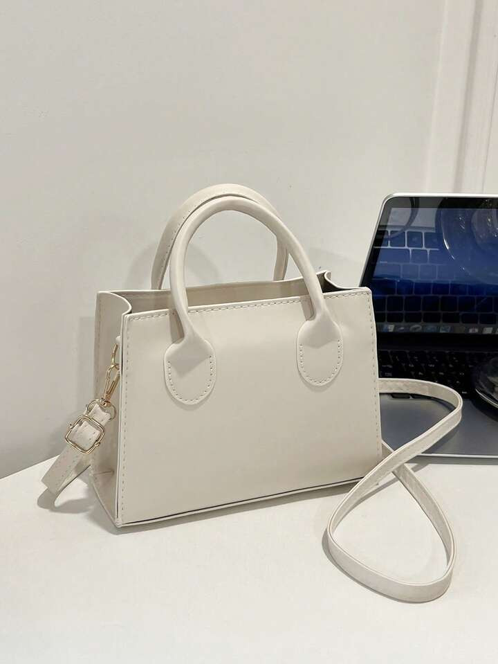 Solid Color Pu Leather Tote Bag With Minimalist Design For Daily Commute, Outdoor Activities, Fashionable Crossbody Bag | SHEIN