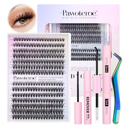 Pawotence Lash Extension Kit DIY 280pcs Individual Lash Clusters Kit 30D 40D Cluster Eyelash Extensions Kit with Bond and Seal, Remover, Tweezers for Self Use (30D&40D, 9-16mm, All Kit) | Amazon (US)