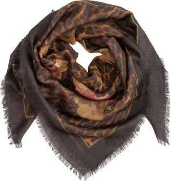 Lauren Ralph Lauren Floral Leopard Wool Square Scarf | Nordstrom | Nordstrom