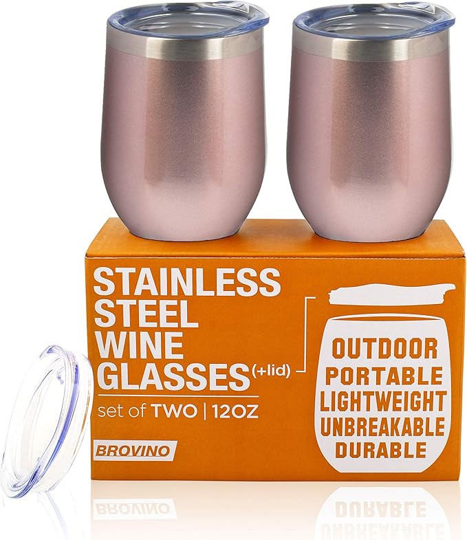 Rose Stainless Steel Wine Glasses with Lid - 12 oz Double Wall Insulated Outdoor Wine Tumblers - ... | Amazon (US)