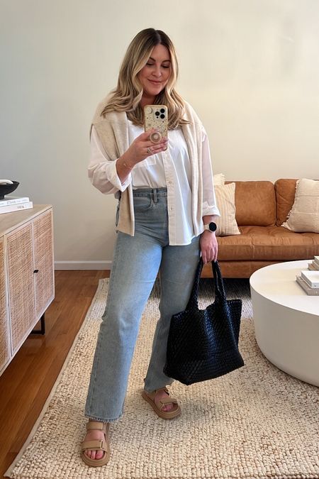 White button down shirt outfit // early fall outfit, white button up shirt, workwear outfit, wear to work, business casual outfit, woven tote bag

#LTKSeasonal #LTKstyletip