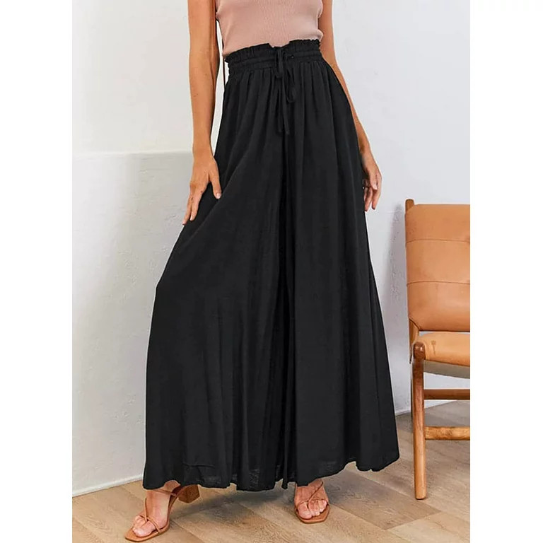 SOMER Pants for Women Flowy Dressy Casual Elastic High Waist Wide Leg Palazzo Pants with Pocket | Walmart (US)