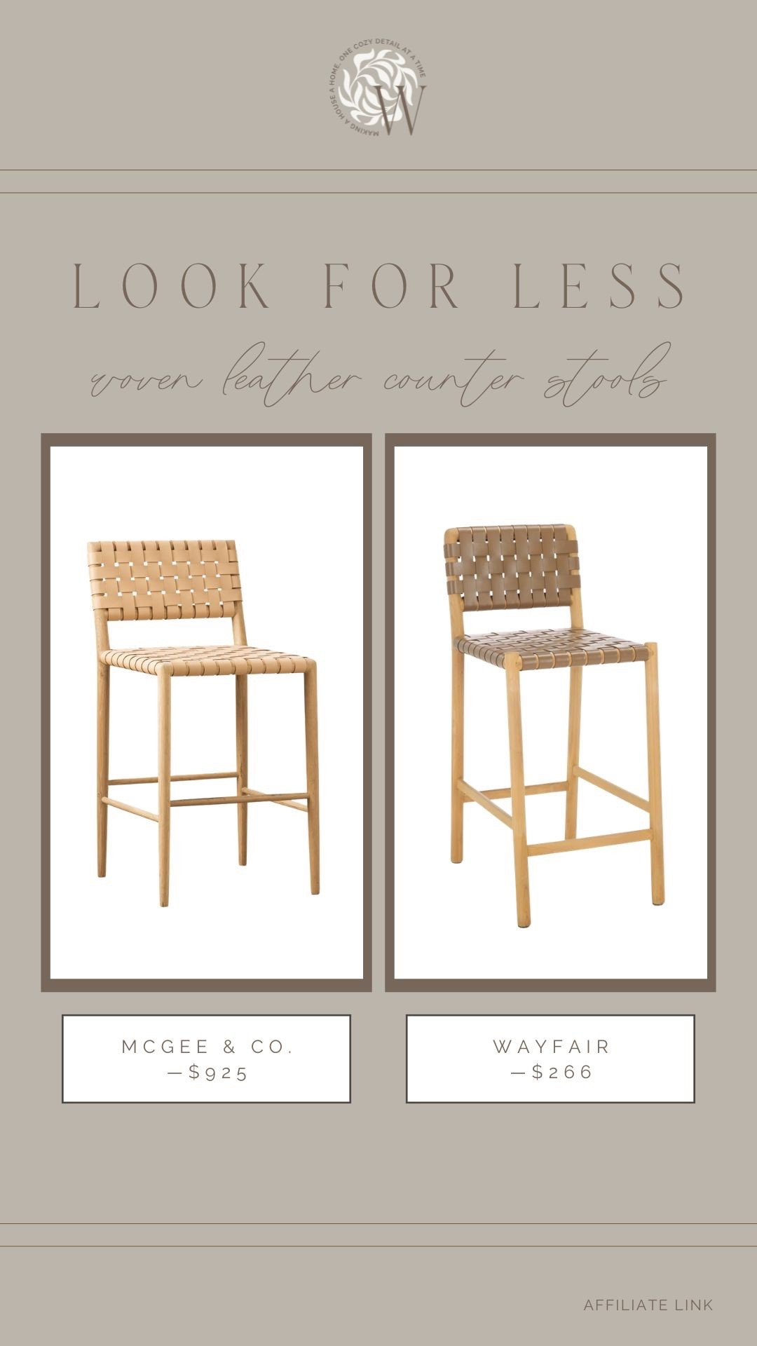 Counter stools are always one area where you can oftentimess save! There are tons of beautiful look for less options such as this one. The same overall feel with woven leather and light wood, just a fraction of the price! 

#LTKHome