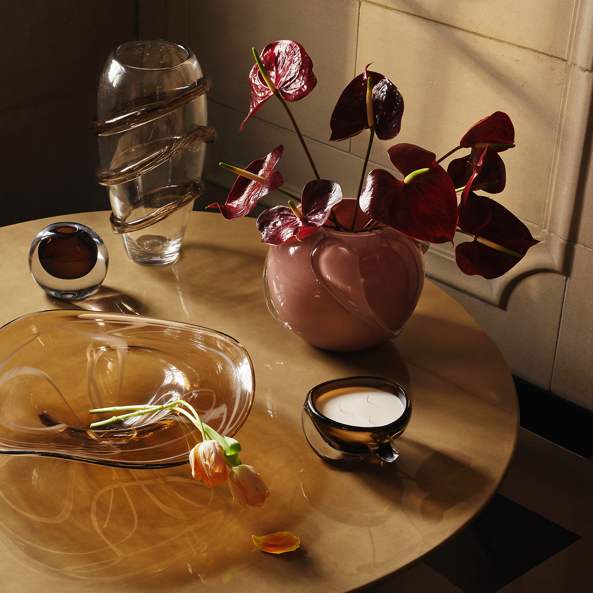 Cognac Small Brown Glass Vase 5" by Laura Harrier and Tiffany Howell | Crate & Barrel | Crate & Barrel