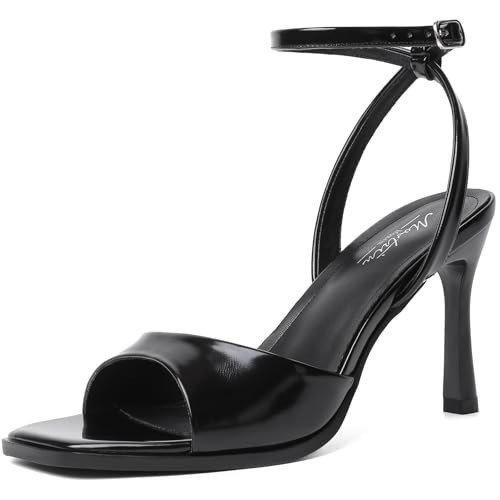 Mostrin Black Heels for Women Square Open Toe Heeled Sandals Ankle Strap Sexy Peep Toe High Heels for Party, Prom, Wedding Dressy Pumps Shoes Size 11 | Amazon (US)