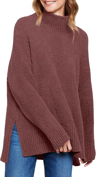 ANRABESS Women's Cozy Fuzzy Oversized Turtleneck Slit Side Sweaters | Amazon (US)