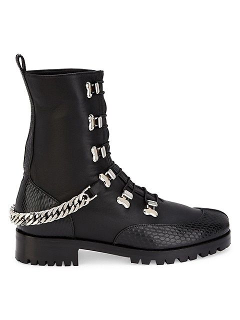 Horse Chain-Trimmed Leather Combat Boots | Saks Fifth Avenue