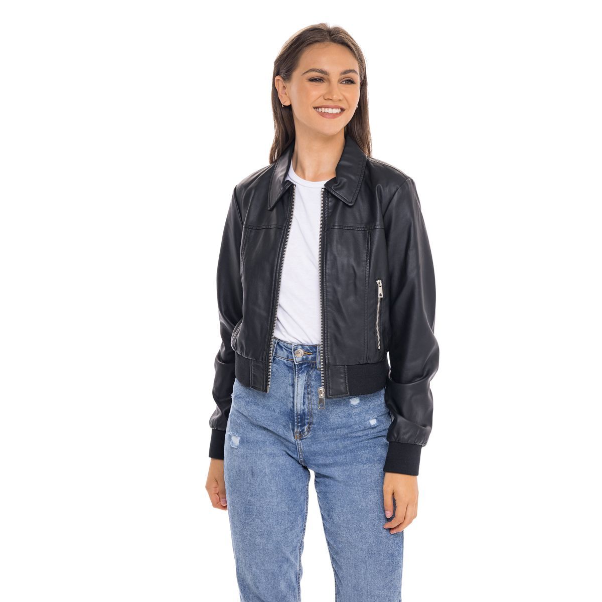 Women's Faux Leather Bomber Jacket - S.E.B. By SEBBY | Target