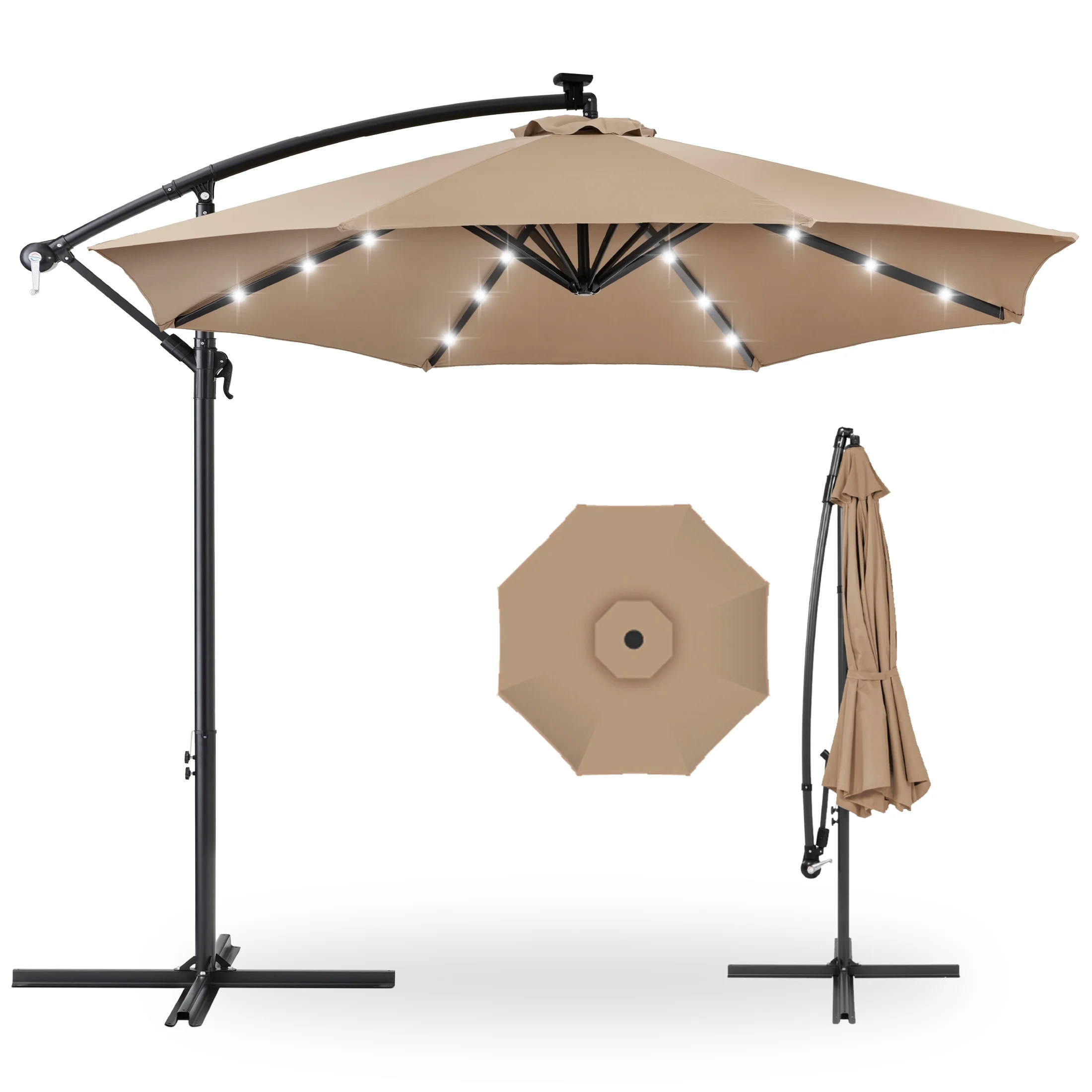 Best Choice Products 10ft Solar LED Offset Hanging Outdoor Market Patio Umbrella w/ Adjustable Ti... | Walmart (US)