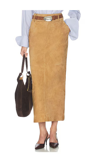 Suede Column Skirt in Caramel | Revolve Clothing (Global)