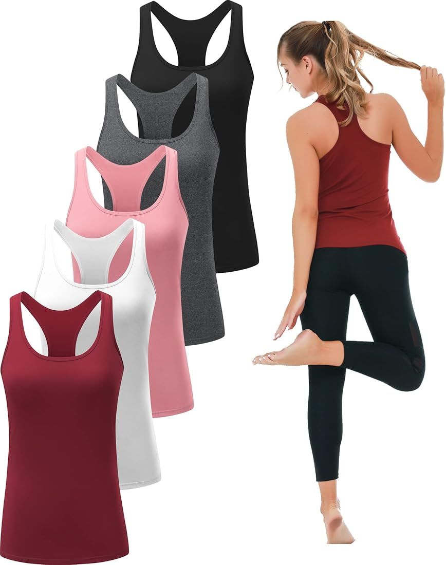 6, 5 or 3 Pack Workout Tank Tops for Women, Athletic Racerback Sports Tank Tops, Compression Slee... | Amazon (US)