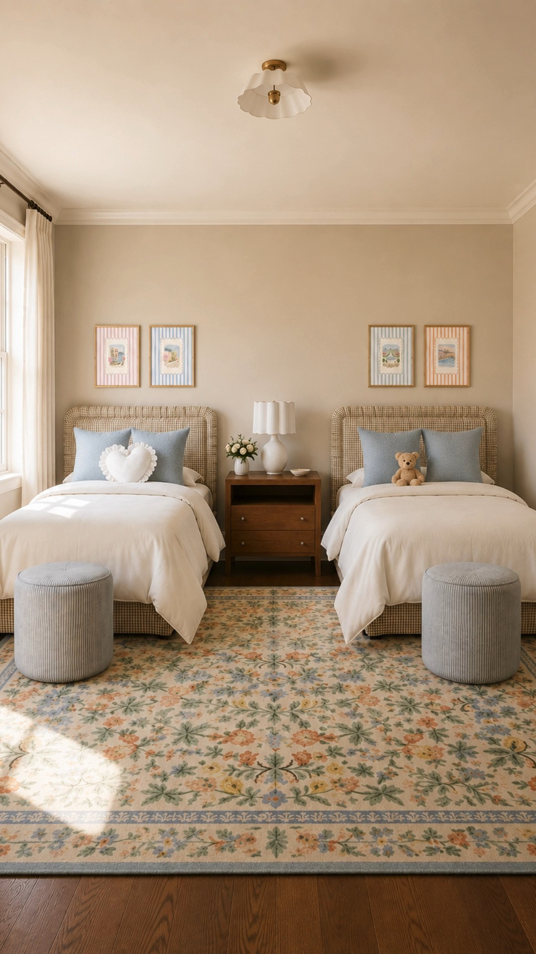 This room feels like the perfect blend of playful and elevated with its soft floral details, warm neutrals, layered textures, and timeless furnishings. Spaces like this always remind me that children’s rooms can feel beautiful, functional, and calming all at the same time.

warm girls bedroom, floral bedroom inspiration, cozy kids interiors, layered traditional bedroom, shared twin bedroom, cottage inspired interiors, timeless children’s room, soft feminine bedroom, warm neutral decor, woven bed frames, pastel floral rug, cozy cottage home, designer inspired girls room, elegant kids decor, layered cozy textures, classic family home style, collected bedroom aesthetic, traditional cottage bedroom, calm cozy interiors, whimsical gathered home 

 #LTKHome #LTKSaleAlert #LTKKids