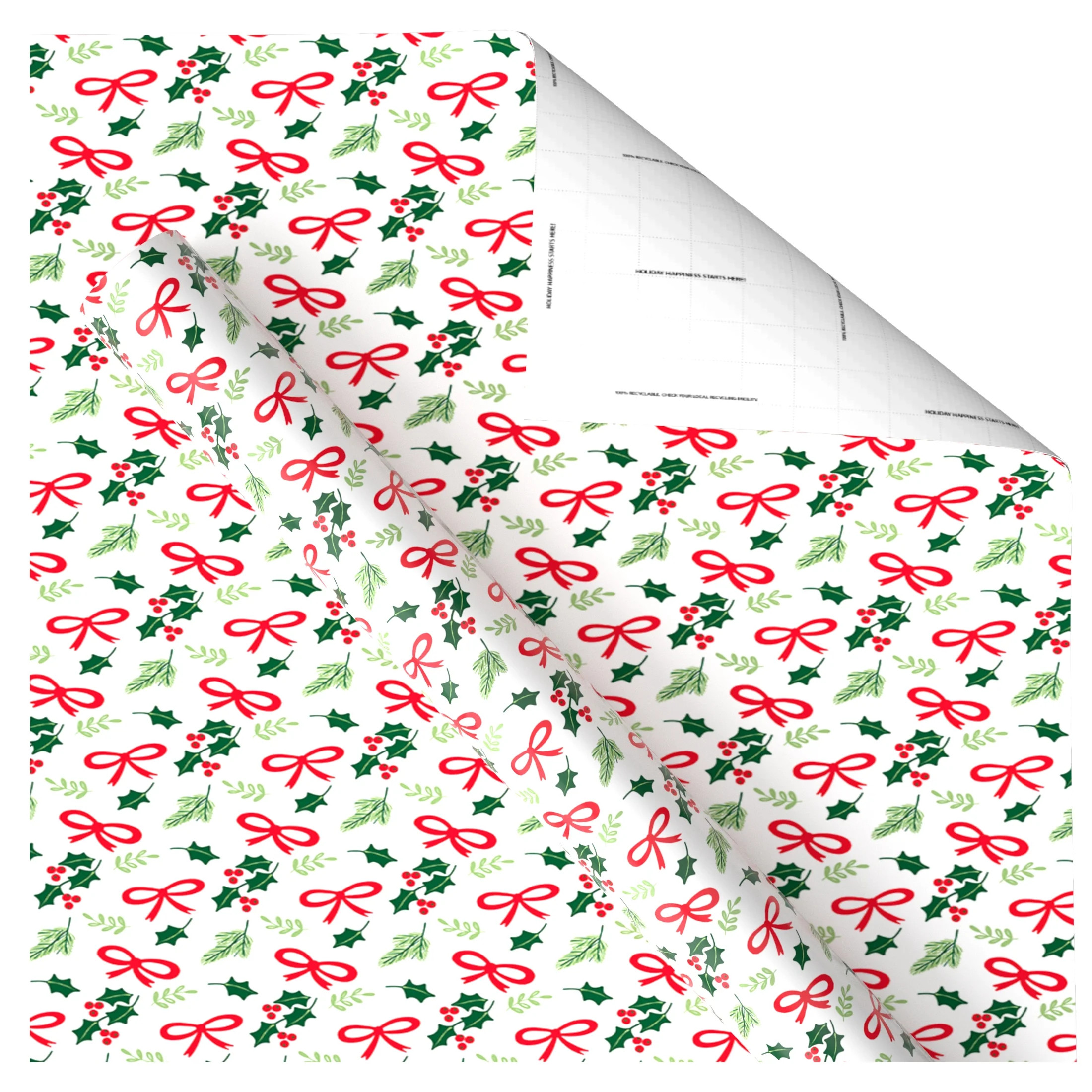 Multicolor Holly and Bows Christmas Wrapping Paper, 30 sq ft, by Holiday Time | Walmart (US)
