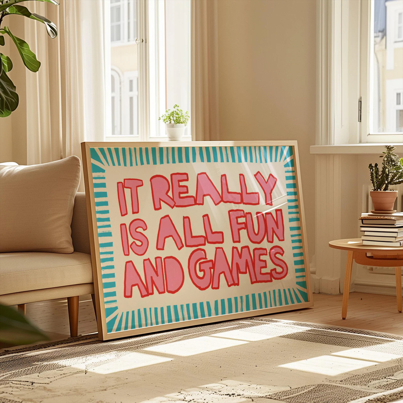 It Really is All fun and Games - Funny Pink & Blue Quote Print (Digital Download) | Etsy (Global)