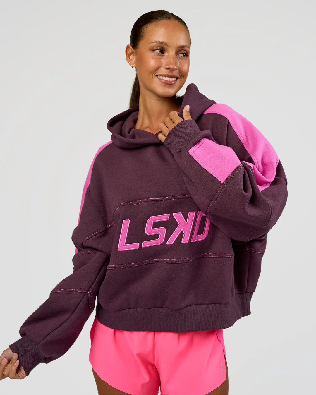 Slam Cropped Oversized Hoodie - Midnight Plum-Ultra Fuchsia | LSKD | LSKD