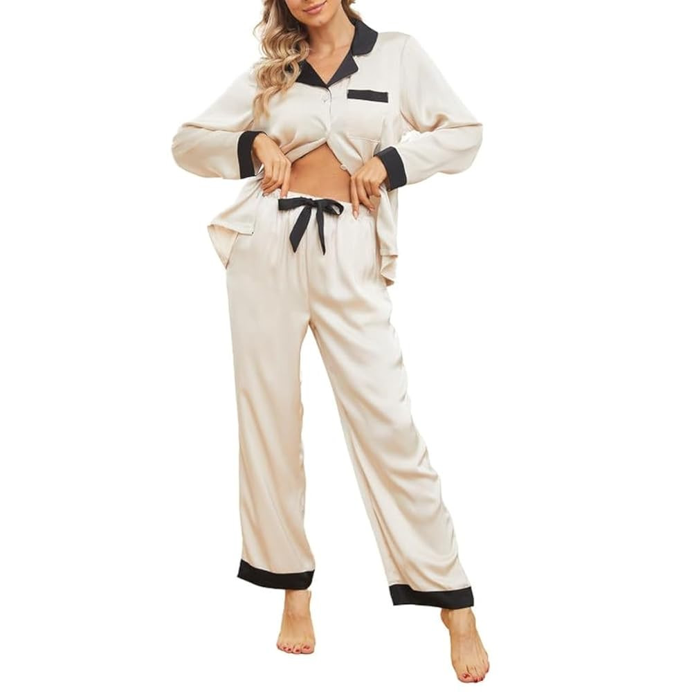 U2SKIIN Womens Satin Pajama Set, Button Down Silk Pajamas for Women Long Sleeve Pjs Set 2 Piece S... | Amazon (US)