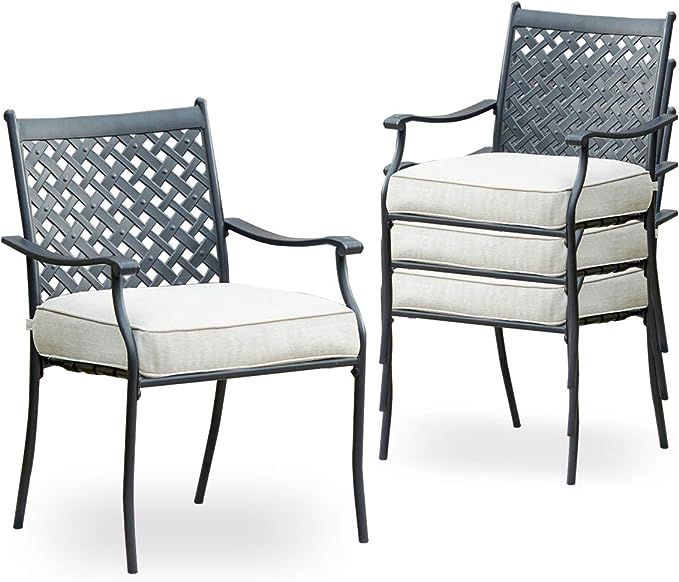 Top Space 4 Piece Metal Outdoor Wrought Iron Patio Furniture,Dinning Chairs Set with Arms and Sea... | Amazon (US)