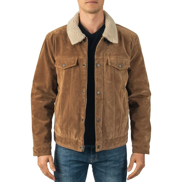 Alpine Swiss Aaron Mens Trucker Jacket Sherpa Collar Vegan Leather Warm Casual Coat | Walmart (US)