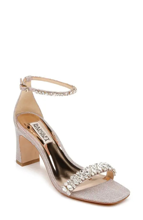 Badgley Mischka Collection Harriet Block Heel Sandal in Rose Gold Metallic Textile at Nordstrom, Siz | Nordstrom