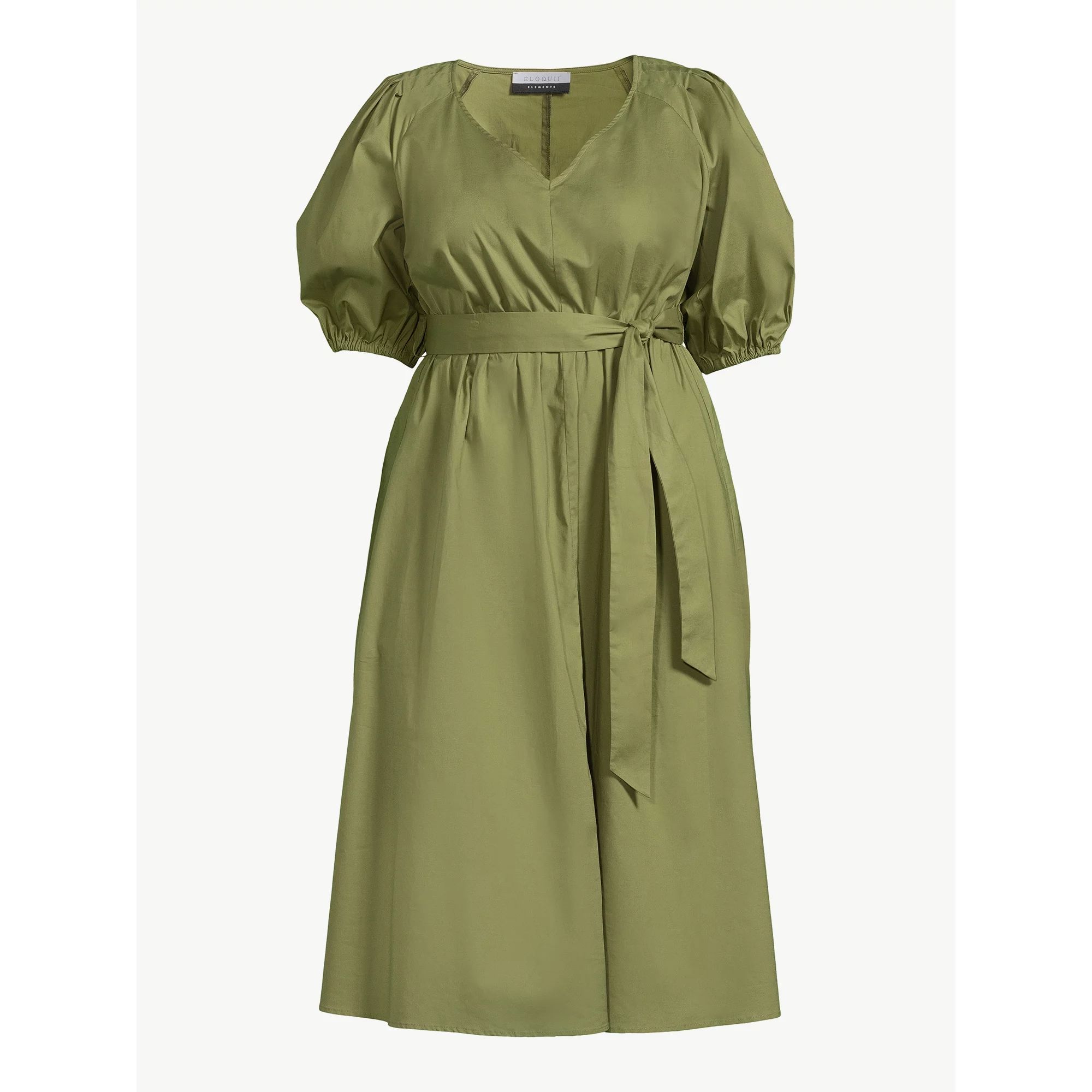 ELOQUII Elements Women's Plus Size Puff-Sleeve Belted Midi Dress | Walmart (US)