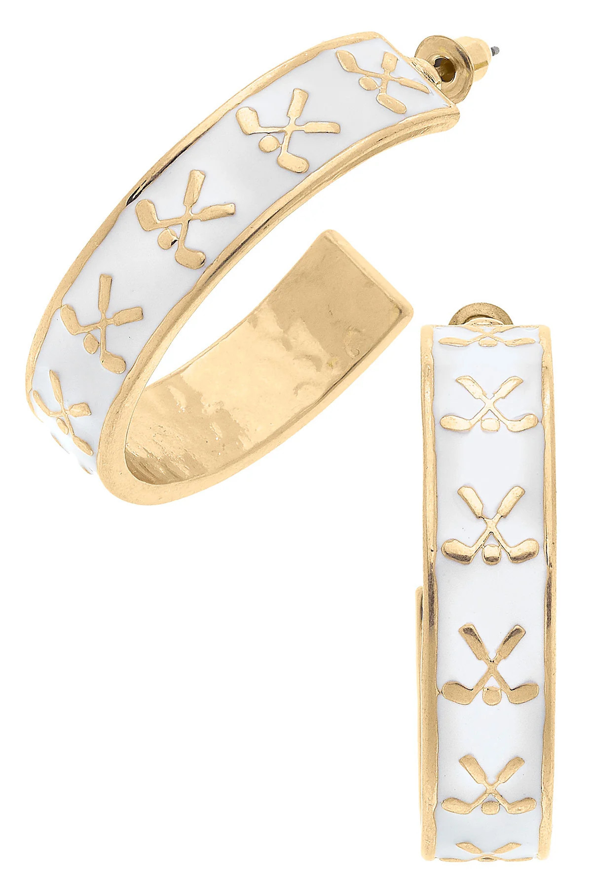 Briar Golf Club Enamel Hoop Earrings in White | CANVAS