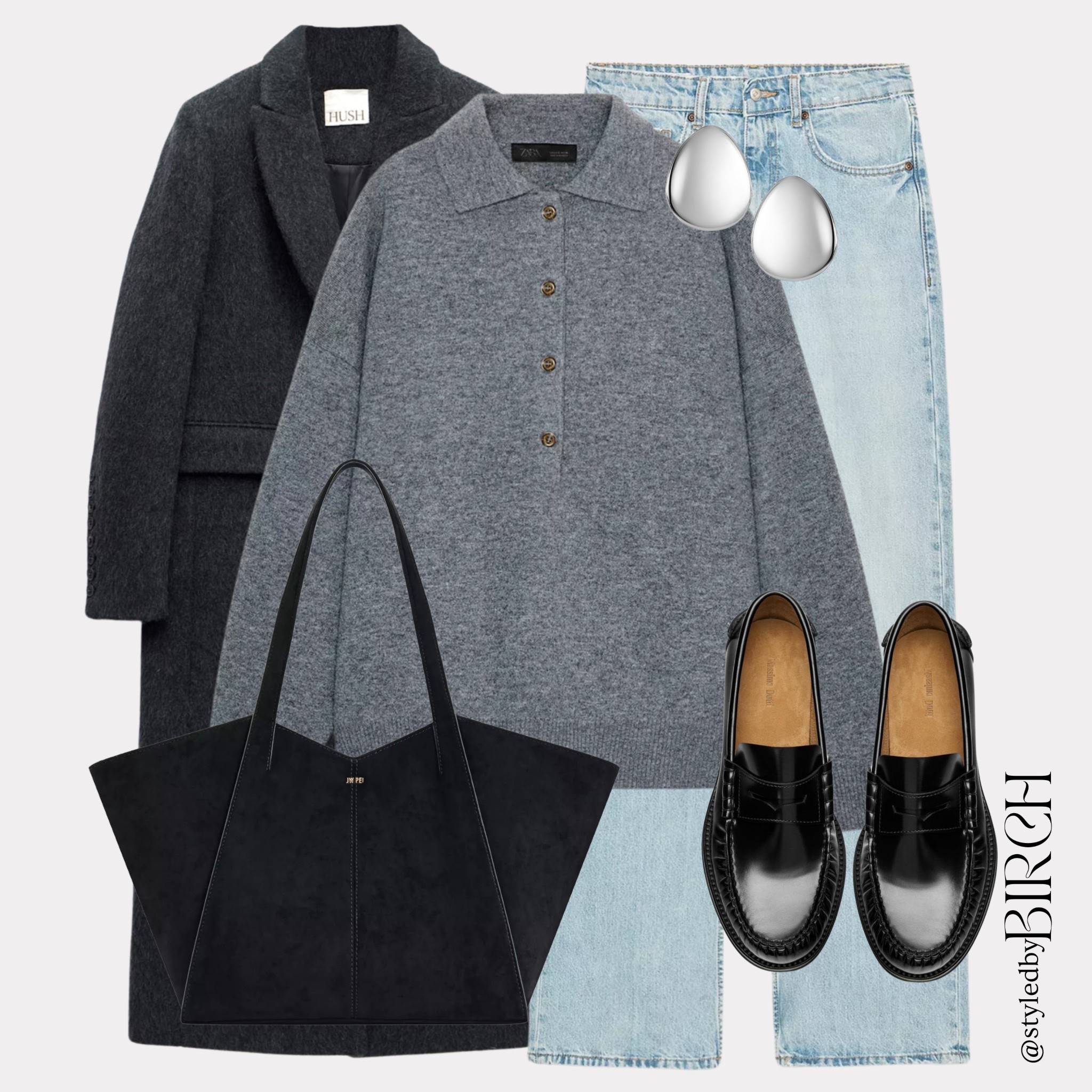 The kind of outfit that works for last minute Christmas errands and a festive lunch with the girls 🎄

Tags 🏷️ 
Grey knit collared jumper, Charcoal tailored coat, Light wash straight leg jeans, Black leather loafers,Black oversized tote bag,Silver statement stud earrings

#LTKstyletip #LTKmodest #LTKwinter
