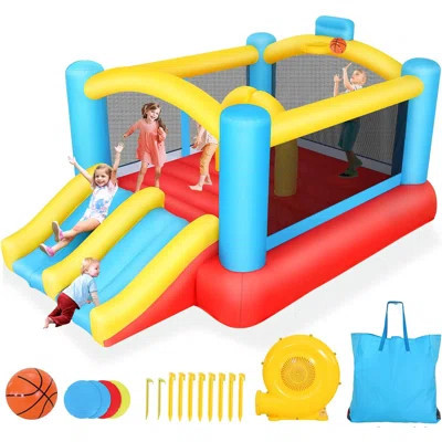 Adam 12.3'x8.8' Kids Inflatable Bounce House With Air Blower Indoor/Outdoor Playhouse Kids With 2 Slides, Dry/Wet Use | Wayfair North America