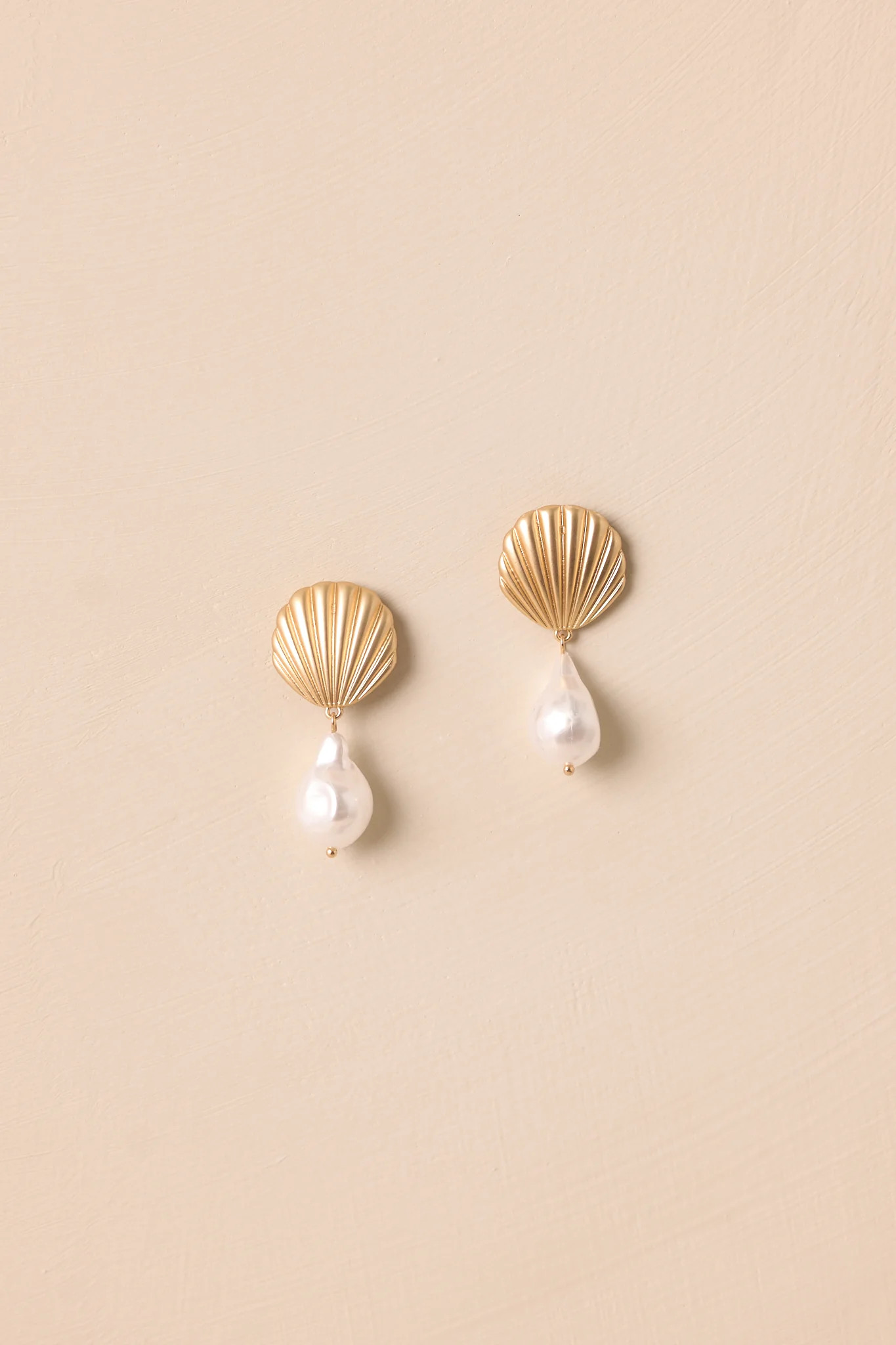 Seashell Sonata Gold and Ivory Pearl Earrings | Red Dress
