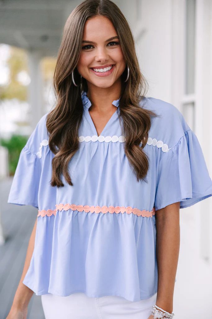 Just Can't Lose Light Blue Printed Blouse | The Mint Julep Boutique