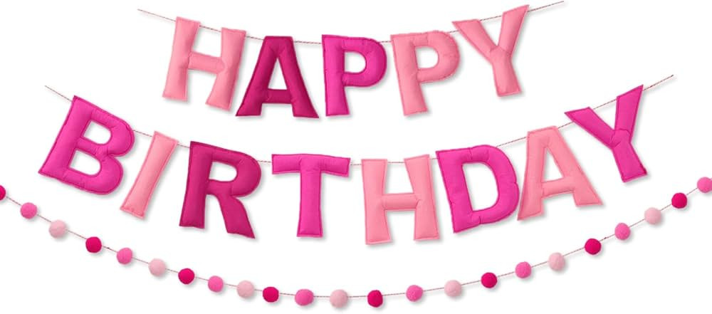 Pink Happy Birthday Banner Felt Ball Garland Pre-Strung Happy Birthday Sign for Party Backdrop De... | Amazon (US)