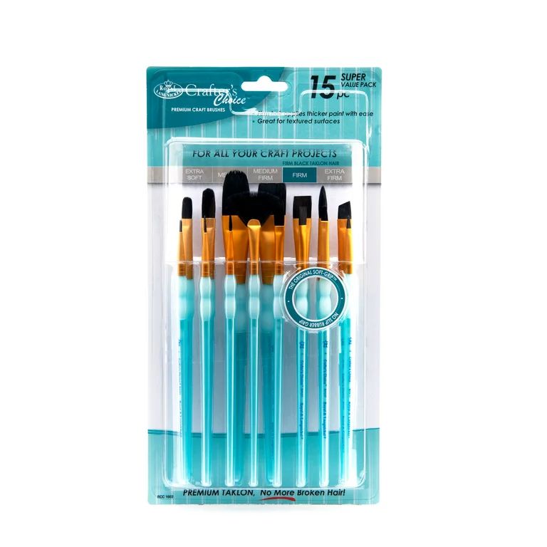 Royal & Langnickel Crafter's Choice Synthetic Black Taklon Paint Brushes, 15pc - Walmart.com | Walmart (US)