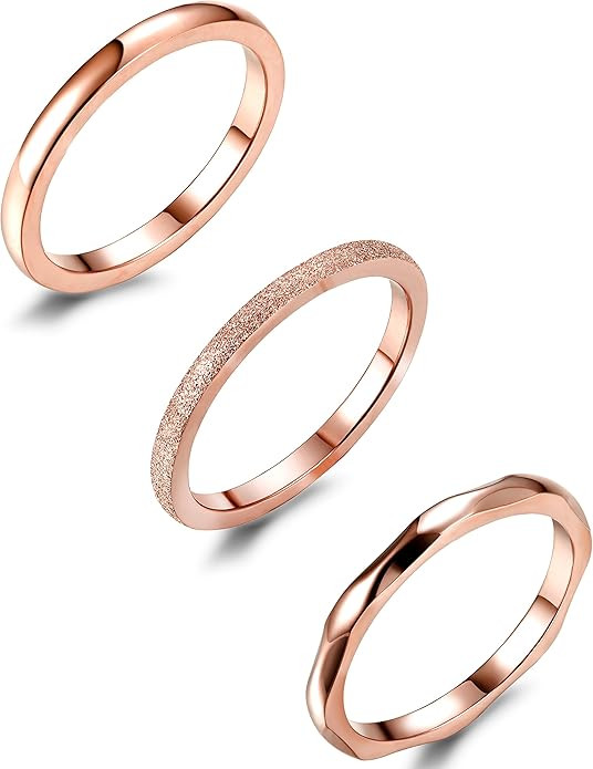 JOERICA 3Pcs 2mm Stainless Steel Women's Stackable Eternity Ring Band Engagement Wedding Ring Set... | Amazon (US)