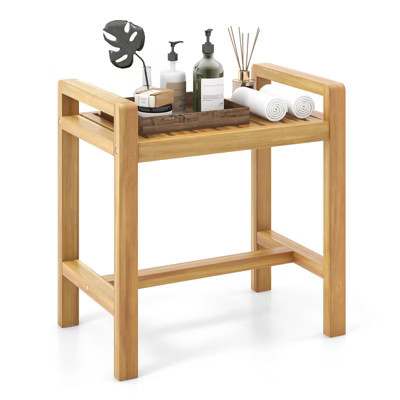 Costway Teak Wood Shower Bench Solid Wood Stool for Inside Shower Shaving Legs Natural | Target