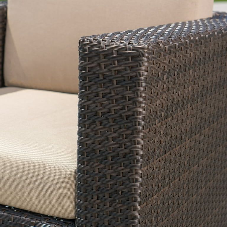 Cascada Outdoor Wicker Swivel Club Chair with Cushions, Dark Brown, Beige | Walmart (US)