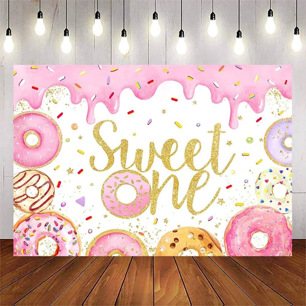 Avezano Sweet One Donut - Telón de fondo de cumpleaños para niñas, diseño de dona rosa, decor... | Amazon (US)