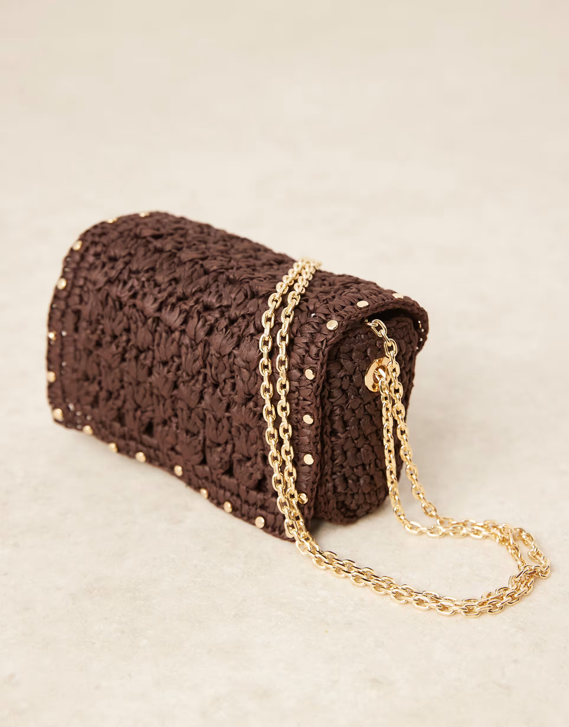 Mango studded woven cross body bag in chocolate brown | ASOS (Global)