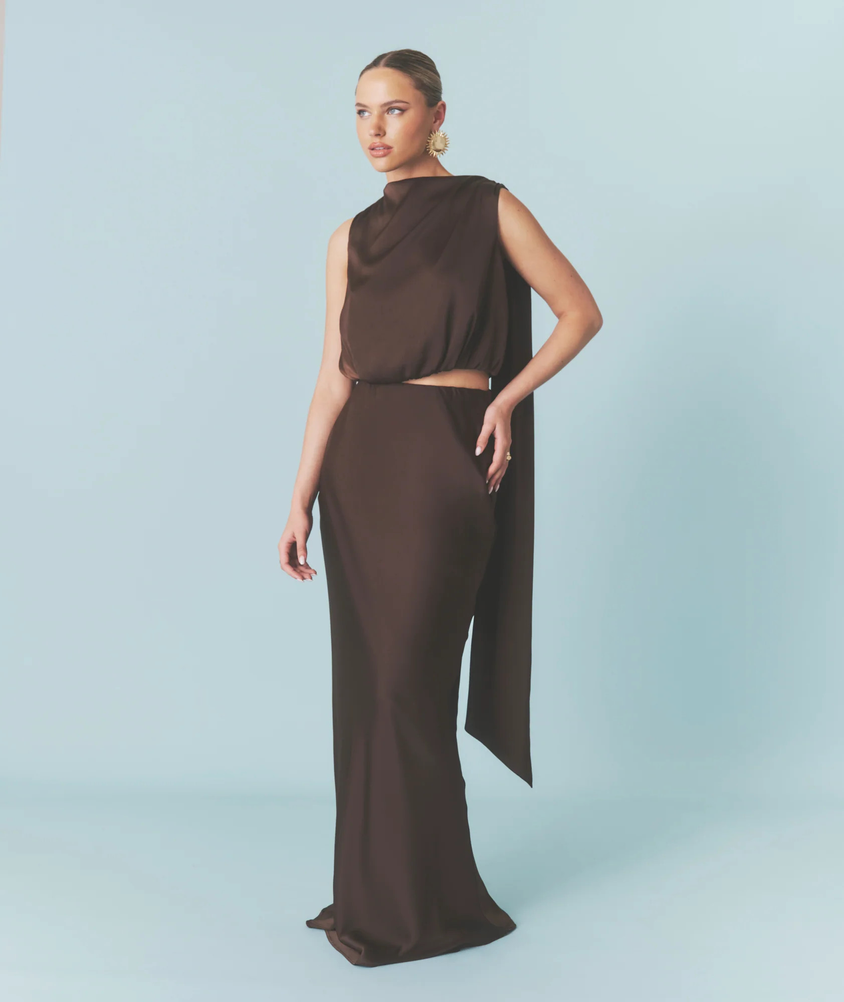Satin Bias Maxi Skirt - Chocolate | Six Stories