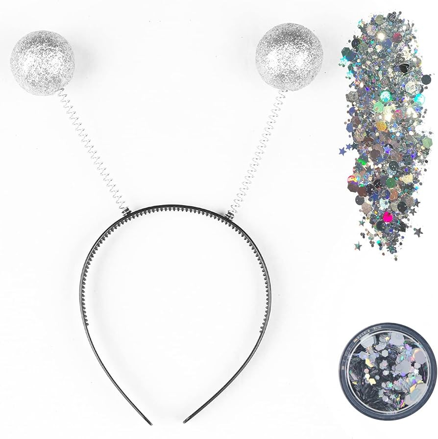Funcredible Alien Headband with Chunky Glitter - Alien Martian Antenna and Holographic Glitter - ... | Amazon (US)